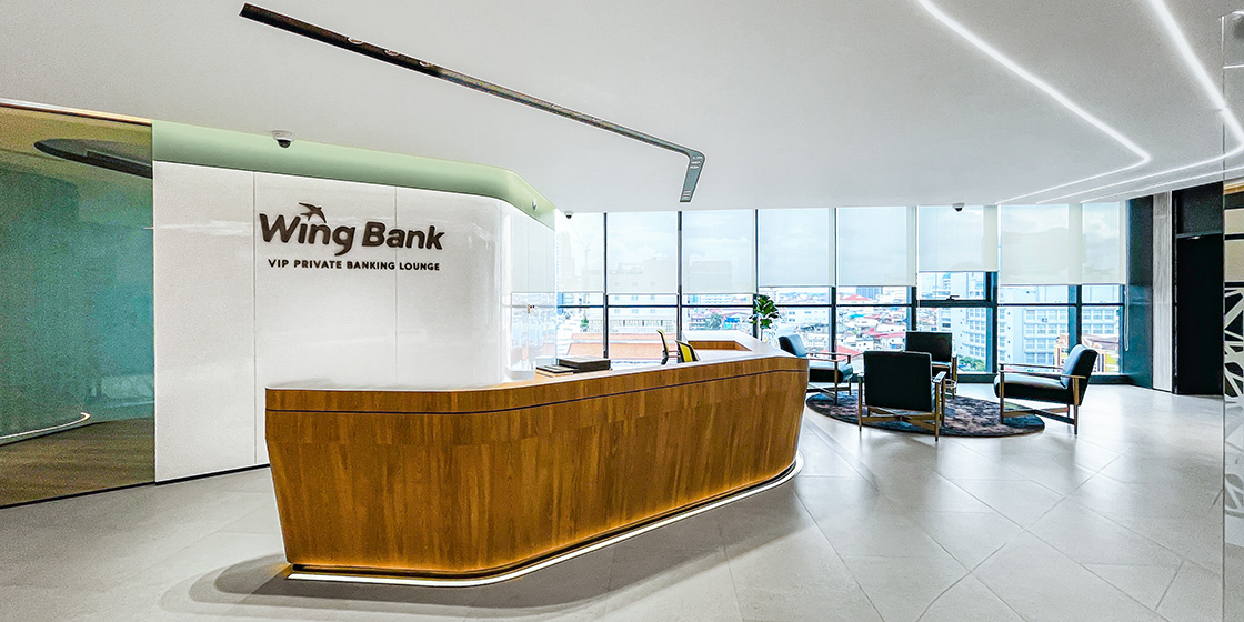 圣奥为柬埔寨翼银行(Wing Bank)打造的接待空间实拍图